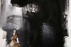 Omaggio a Franz Kline n 1, tecnica mista su tela strappata, bruciata e legata, 100 x 80 cm, 2018