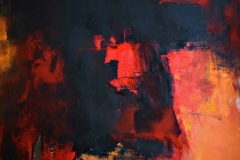 Il mio Inferno - My Hell, tecnica mista su tela strappata, legata e bruciata, 150 x 150 cm, 2018