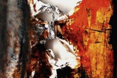 Ladra di anime, 60x120 cm, misto su tela strappata e legata, 2015