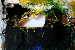 Lo stagno di Narciso, 80x80 cm, misto su tela strappata e legata, 2015 (collezione privata Fondazione Roma Museo)